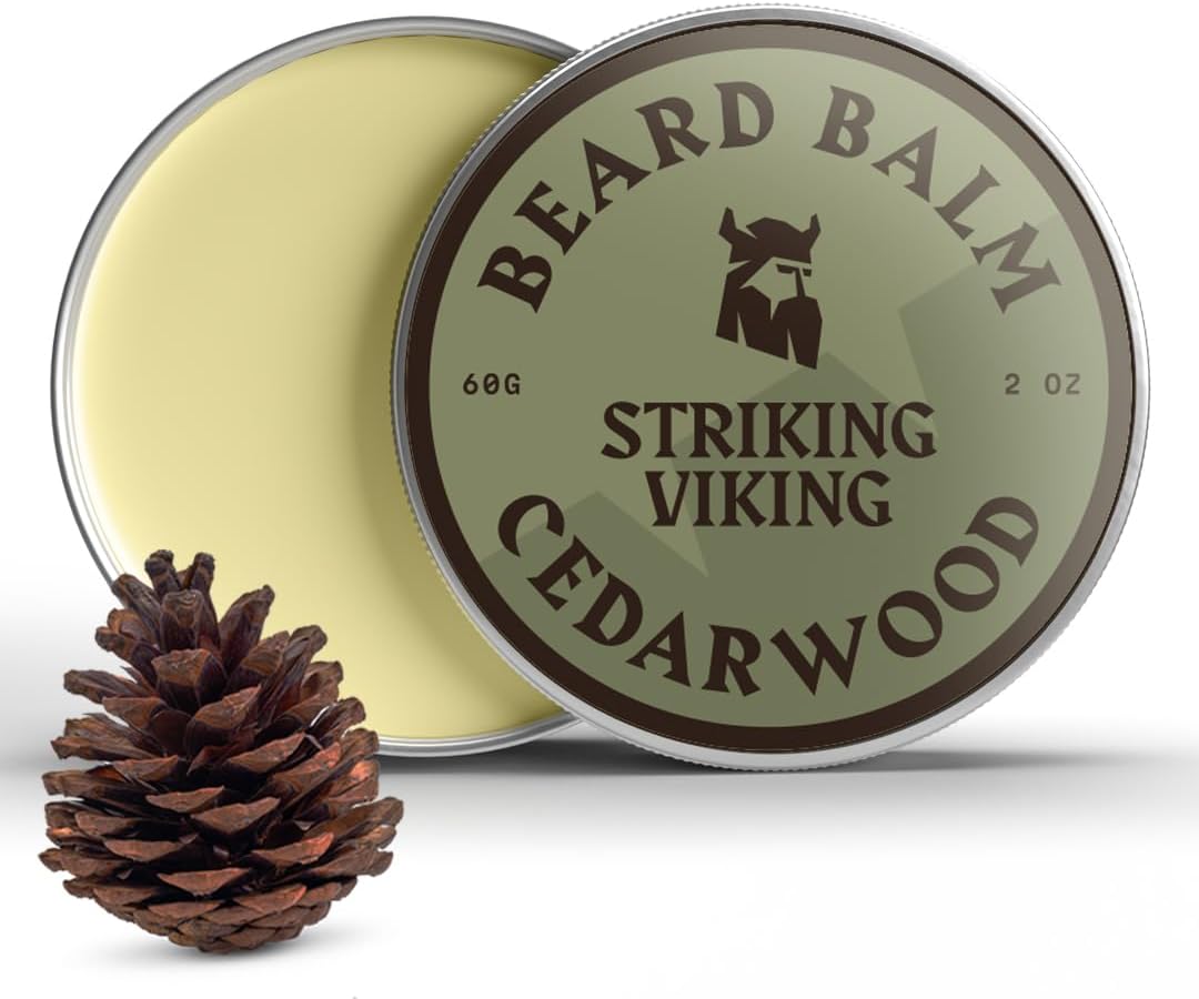 Striking Viking Cedar Beard Balm - Softens & Moisturizes with Beard Butter & Shea - Tames Flyaways with Styling Balm & Cedarwood - 2 Fl Oz Pack of 1, Cedar