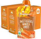 Happy Baby Organics Clearly Crafted Stage 2 Baby Food, Sweet Potatoes, Mangoes & Carrots, 4 Ounce Pouch (Pack of 16)