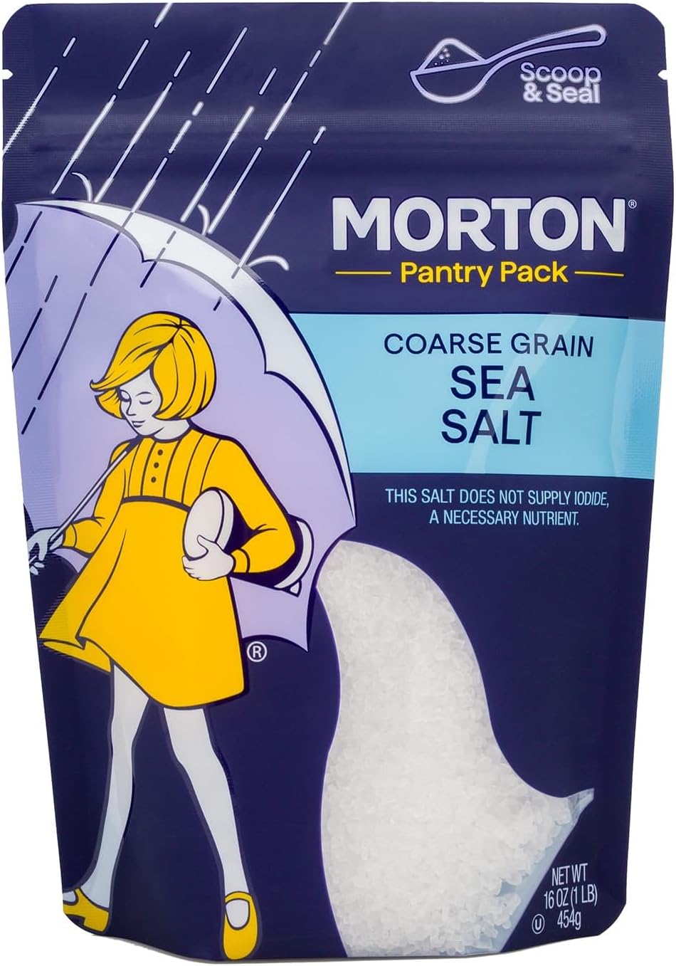 Morton Sea Salt Coarse Grain, Sea Salt for Grinder Refill, Finishing Salt 1 lb., Pouch