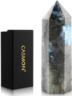 CASMON Large Healing Crystal Wands 3.9"-4.3"(10-11cm), Natural Labradorite Obelisk Crystal Tower Stone, 6 Faceted Single Healing Crystal Point for Reiki Chakra Meditation Therapy (1PC)
