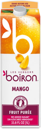 Les Vergers Boiron Mango Fruit Puree Drink Mix, All Natural, No Added Sugar, Non-GMO, No Preservatives, No Added Flavors, Vegan, For Beverages & Cocktails, 1 Liter (33.8 Fl Oz)