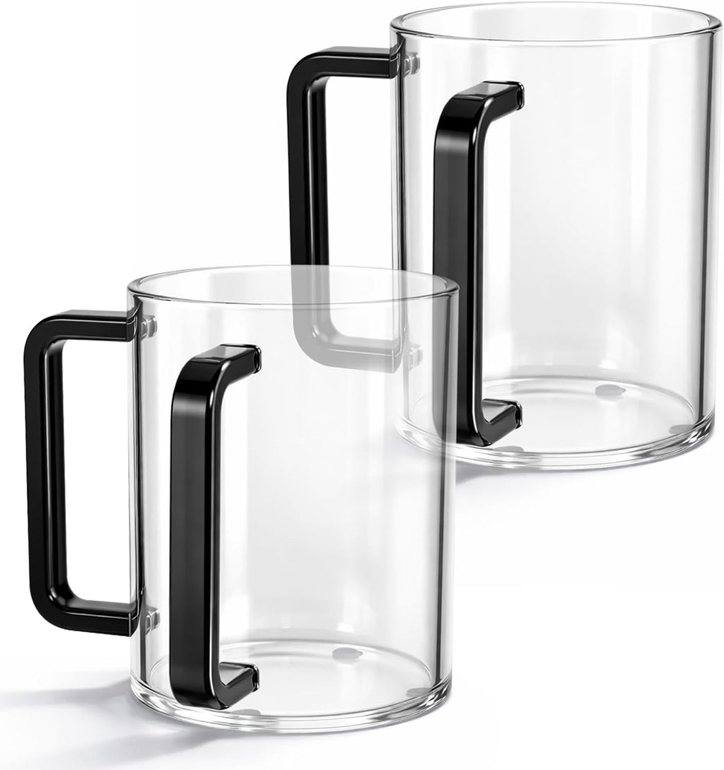 2 Pcs Judaica Hand Washing Cup with Dual Handles 5" Acrylic Clear Negel Vasser Hand Washing Cup for Jewish Ritual Netilat Yadayim Holiday Gifts (Black Handle)