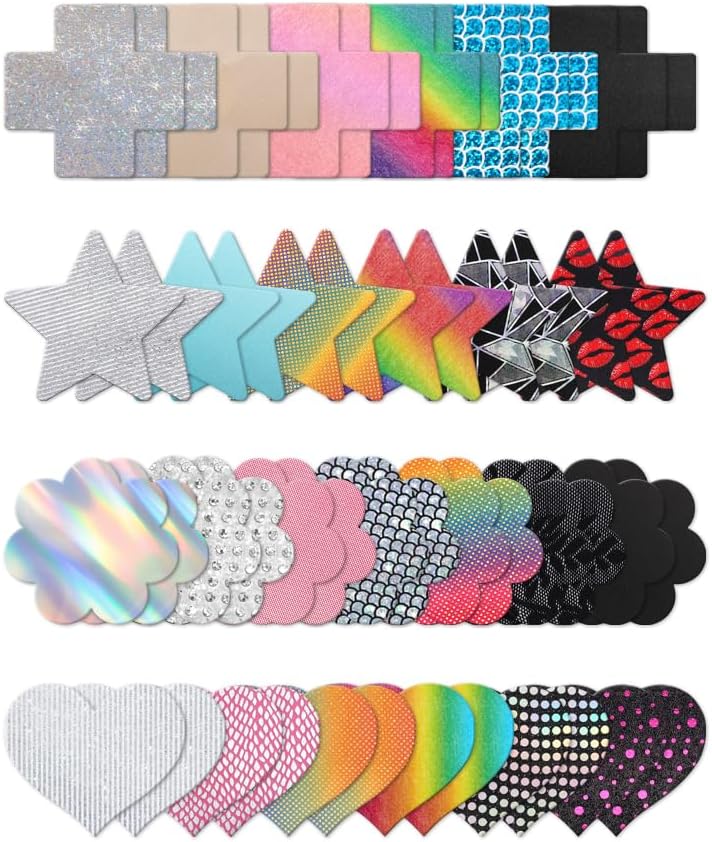 Glitters Pasties Rave Pack Nipple Covers Stickers Disposable Sticky Breast Petals Bra for Women Rave Outfit Party