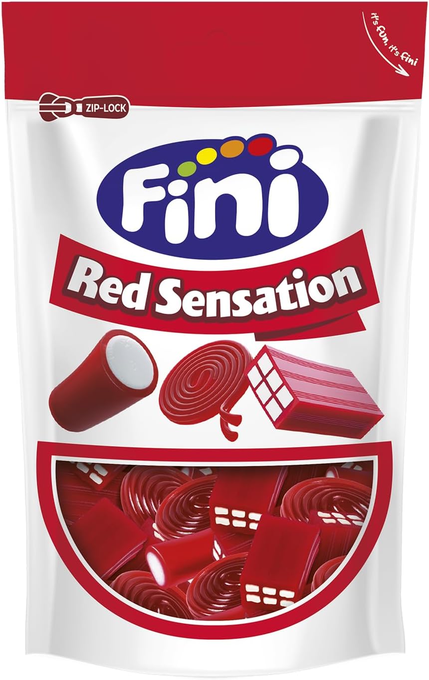 Fini Sensation Red Mix I Variety Mix of Strawberry flavored Gummy Candy in the Shape of Shape of Bricks, Studs and Spirals I 165g 5.82 ounce