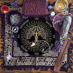 AHANDMAKER Pendulum Board Set, Wooden Dowsing Divination Board Metaphysical Message Board with Crystal Pendulum Necklace for Witchcraft Wiccan Altar Supplies Kit, Tree of Life Pattern
