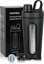 TOOFEEL Stainless Steel Shaker - 28 oz Metal Cup for Protein Shakes, 2 Whisk Balls, Not Stays Cold/Hot, Visible Window, Gym Workout Leakproof