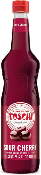 Toschi Amarena Sour Cherry Syrup | Highly Concentrated | Additive Free | Gluten Free & Vegan | High Fruit Content | Product of Italy | 25.4 fl oz (750mL)