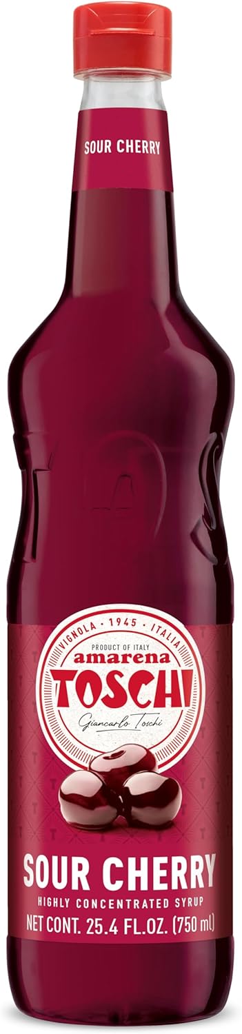 Toschi Amarena Sour Cherry Syrup | Highly Concentrated | Additive Free | Gluten Free & Vegan | High Fruit Content | Product of Italy | 25.4 fl oz (750mL)