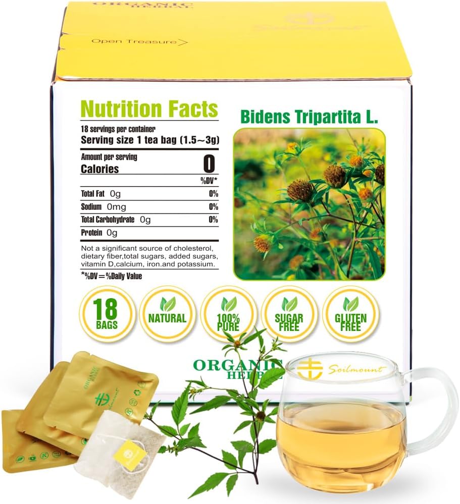 Soilmount - Beggarticks Tea - |Bidens Tripartita|Trifid Bur-marigold|Bidens Tripartita L.|Trifid Bur-marigold|Gui Zhen Cao|鬼针草|귀신침 초| - Pure Herbal Tea - Natural, Organic, Non-GMO, Clean Ingredients, Caffeine Free (18 Tea Bags, Box 1)