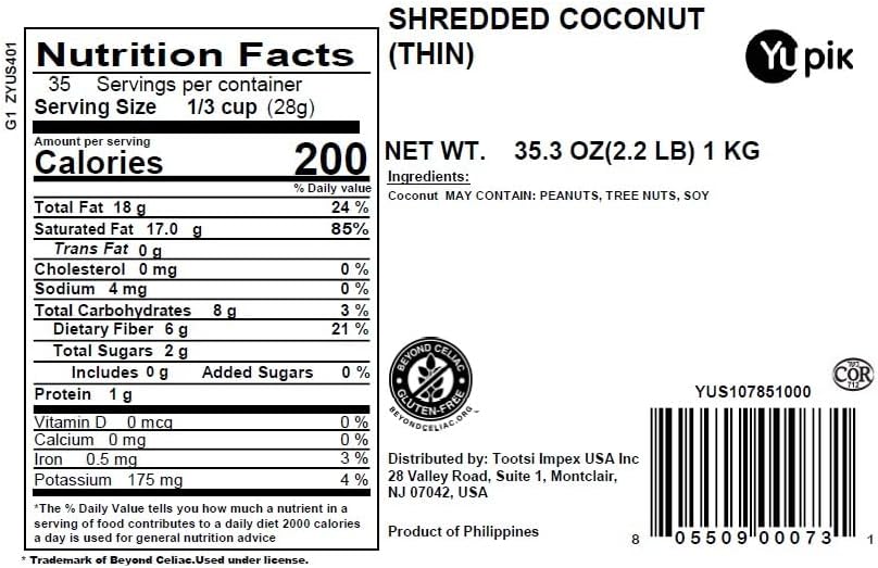Yupik Desiccated Coconut, Fine, Unsweetened, 2.2 lb (35.2 oz), Gluten-Free, Kosher, Vegan, Finely Ground Dried Coconut, No Added Sugar, Oil-Free, Source of Fiber, Healthy Snacks, Ideal for Topping