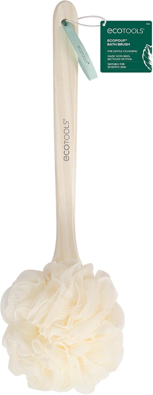 EcoTools EcoPouf Bath Brush, Loofah Brush for Bath & Shower, Made with Long Handle & Recycled, Soft Netting for Gentle Exfoliation, Back Brush for Men & Women, Eco-Friendly & Cruelty-Free, 1 Count