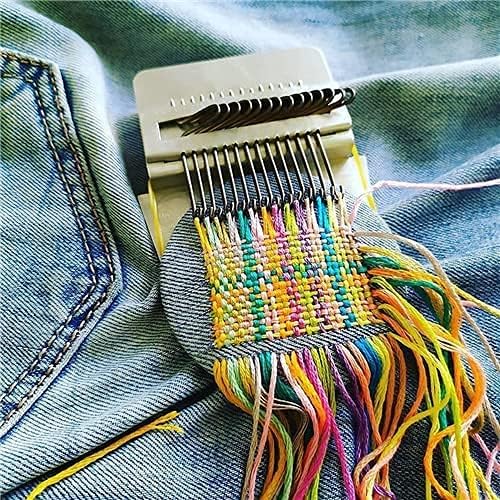 Small Loom Fast Speed Weve Type Weave Tool, Mini Rainbow Weaving Loom Wooden Multi-Craft Creative DIY Weaving Arts, Most Convenient Darning Machine to Repair of Small Holes in Clothes (14 Hooks)