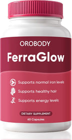 FerraGlow Iron Support Capsules with Iron Bisglycinate Lactoferrin Vitamin C B12 and Gentle Absorption Formula for Women Daily Wellness Hair Energy Support – 60 Count (1)