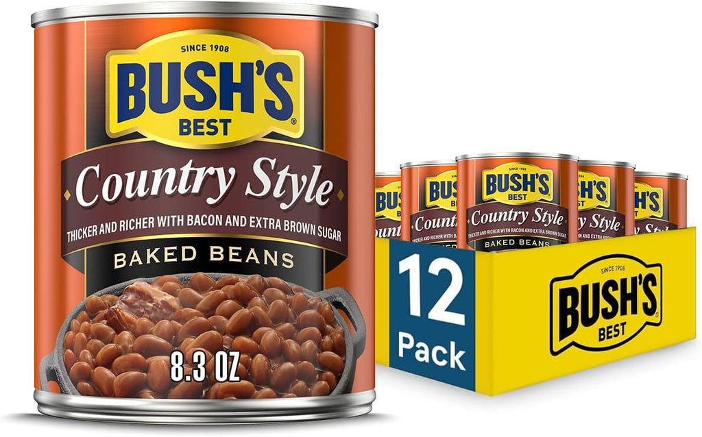 Bush's Best Baked Beans, Country Style with Bacon and Brown Sugar, 8.3 OZ (Pack of 12)