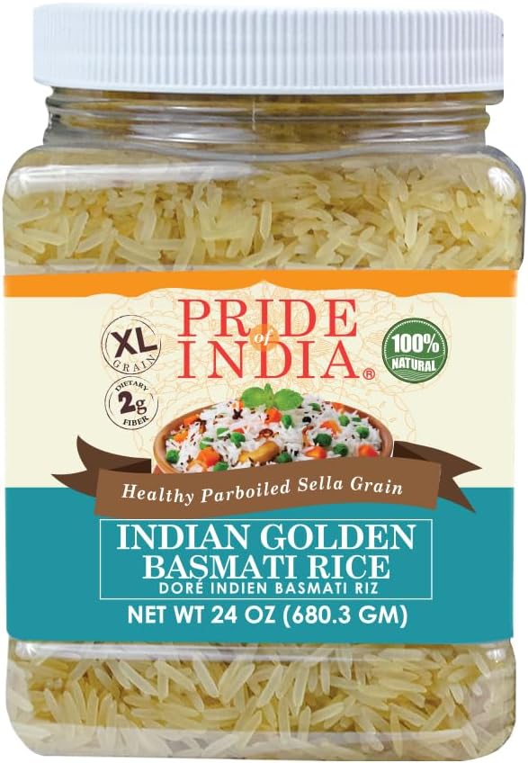 Pride of India Golden Sella Basmati Rice 1.5 lb | Extra Long Grain Parboiled Indian Basmati Rice | Aromatic Fluffy Non-Sticky Rice for Biryani, Pilaf & Everyday Cooking