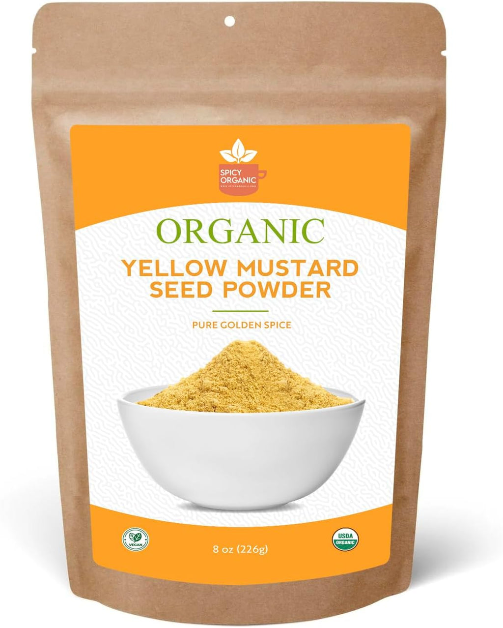 SPICY ORGANIC Ground Yellow Mustard Seeds Powder-8 Oz. – Certified USDA Organic - The Perfect Pickling Spice for Cooking with Authentic Flavor – Fresh, Non -Gmo, and Vibrantly Yellow