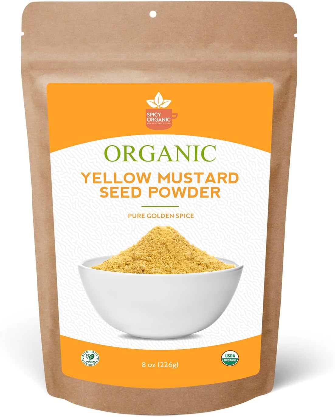 SPICY ORGANIC Ground Yellow Mustard Seeds Powder-8 Oz. – Certified USDA Organic - The Perfect Pickling Spice for Cooking with Authentic Flavor – Fresh, Non -Gmo, and Vibrantly Yellow
