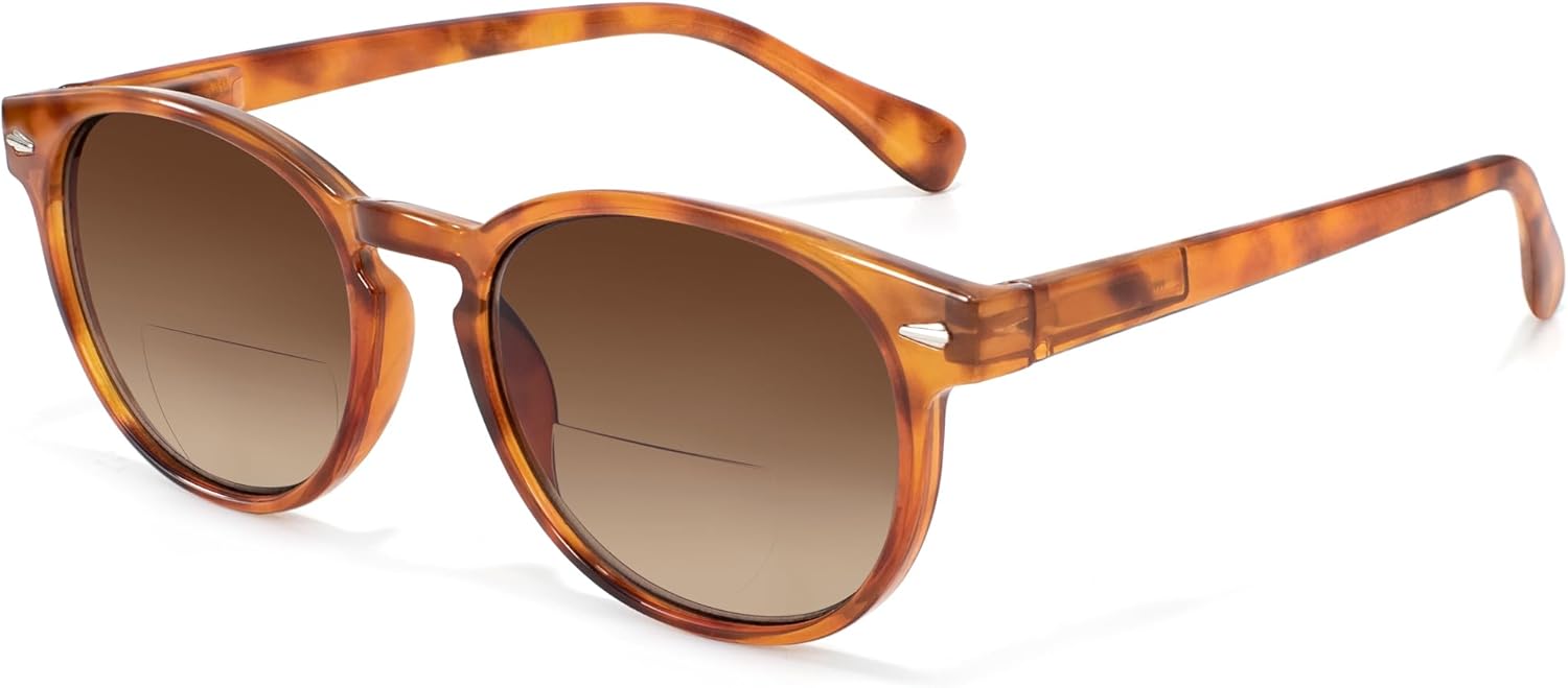 Madison Avenue Round Bifocal Reading Sunglasses for Women Men Spring Hinge,UV Protection Sun Reader Glasses (Orange Tortoiseshell, +2.5)