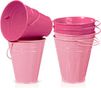Sadnyy 6 Pack Pastel Pink Small Metal Galvanized Bucket with Handle 5" Pink Mini Easter Metal Buckets and Pails Spring Party Candy Container Table Centerpiece for Flower Planting Vase