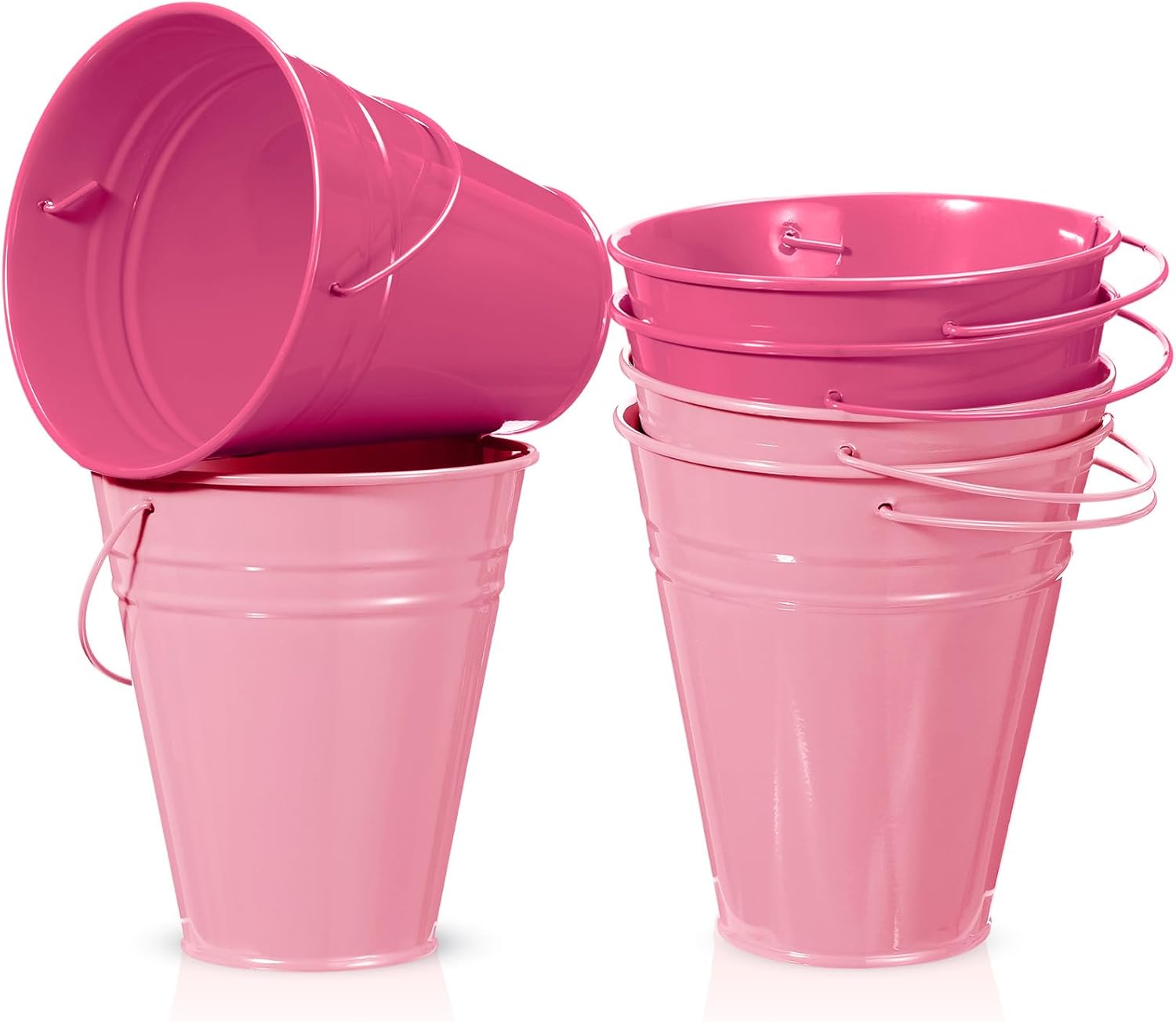 Sadnyy 6 Pack Pastel Pink Small Metal Galvanized Bucket with Handle 5" Pink Mini Easter Metal Buckets and Pails Spring Party Candy Container Table Centerpiece for Flower Planting Vase