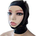 Black Latex Hood Mask Open Eyes Mouth Rubber Head Mask Back Zipper for Cosplay Couples Unisex