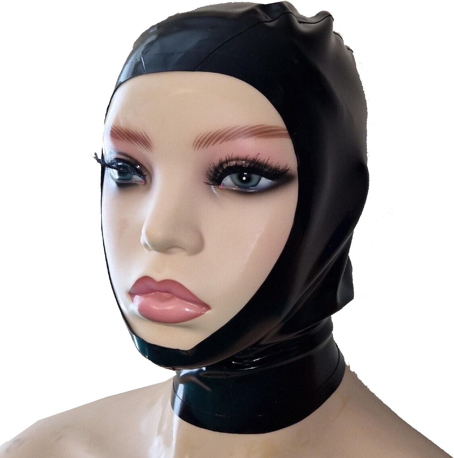 Black Latex Hood Mask Open Eyes Mouth Rubber Head Mask Back Zipper for Cosplay Couples Unisex
