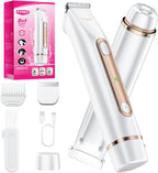 Bikini Trimmer for Women, 2-in-1 Painless Electric Razor for Body and Pubic Hair, IPX7 Waterproof Shaver with Dual Heads - Rechargeable Lady Trimmer for Bikini, Underarm, and Leg (White)