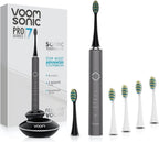 Voom Sonic Pro 7 Rechargeable Electronic Toothbrush + Pro 7 Series Replacement Brush Heads - 2-Minute Timer with Quadrant Pacing & 5 Adjustable Speeds,Soft Dupont Nylon Bristles Oral Care - Sliver