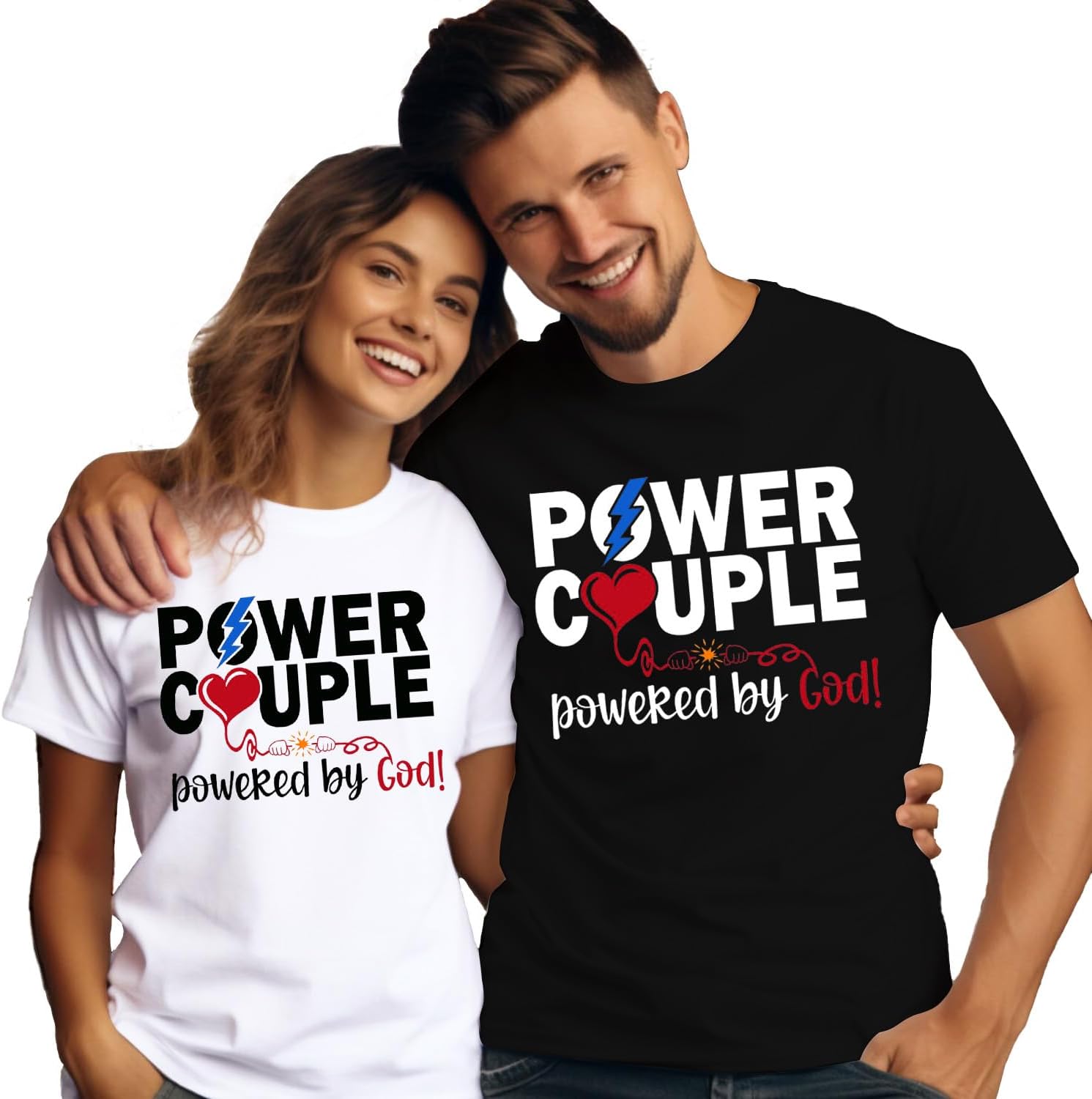 SUWATOIN Christian Couples Matching Shirt Power Couple Tee Tops Valentines Day T-Shirt