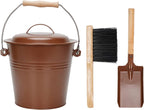 Mini Ash Bucket with Lid, 1.5-Gallon Pail with Shovel and Hand Broom, Metal Bucket Coal and Ash Carrier (Copper)
