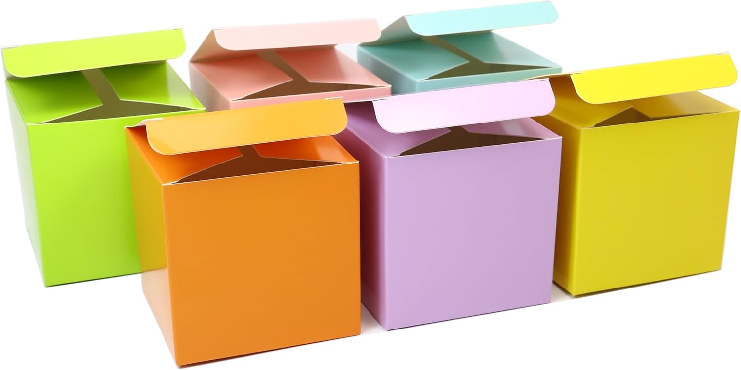 Oletx 24 Pcs Colorful Paper Gift Boxes, Small Candy Boxes Bulk, 3x3x3 inch Gift Box with Lids, Goodie Treat Boxes for Party Favors, Birthday Gifts, Wedding Gifts