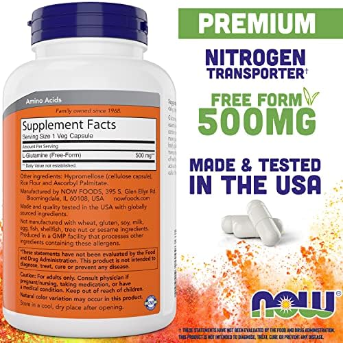 Now L-Glutamine 500mg 300 Veg Capsules - Non-GMO Supplement - Vegan Lglutamine Caps