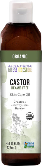 Aura Cacia Organic Castor Oil, 16 fl. oz., Skin Care, Hair Care, Massage, Moisturizes Skin, Creates Healthy Skin Barrier