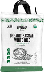 Heritage Gardens Organic White Basmati Rice 80 oz (5 lb) – Extra Long Grain, Non-GMO, Gluten Free, Low-Arsenic, Fluffy & Non-Sticky – Himalayan Grown Premium Basmati