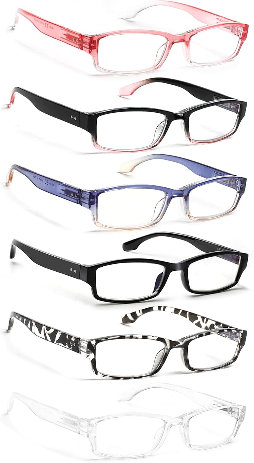 JOSCHOO 6 Pack Computer Reading Glasses for Women and Men with Comfortable Spring Hinges for Men and Womens Readers