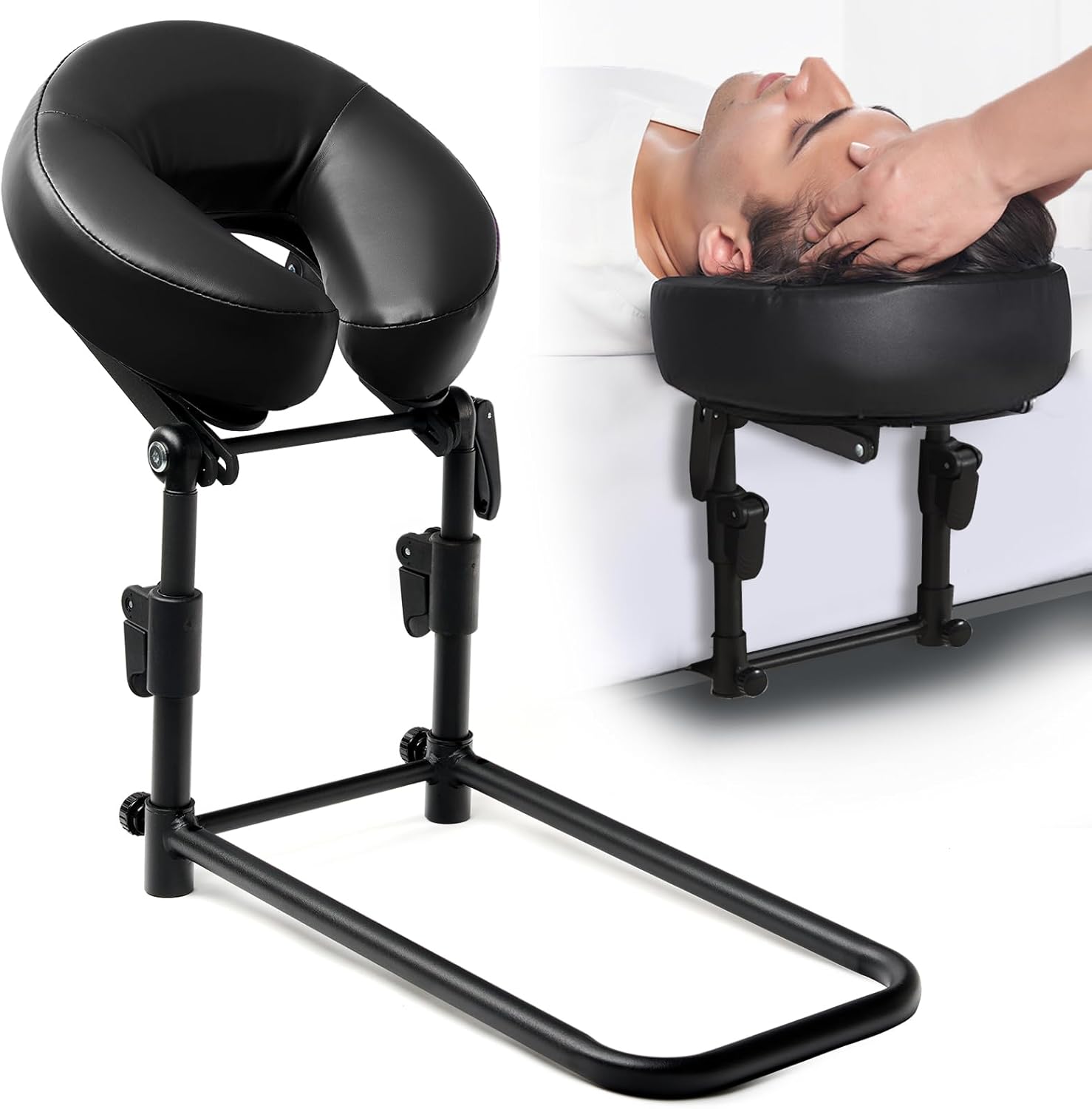Massage Headrest for Bed, Massage Home Mattress Top Massage Bed Head Extension Kit, Adjustable Headrest Face Cushion Massage Table at Home, Face Down Pillow After Eye Surgery (Black)