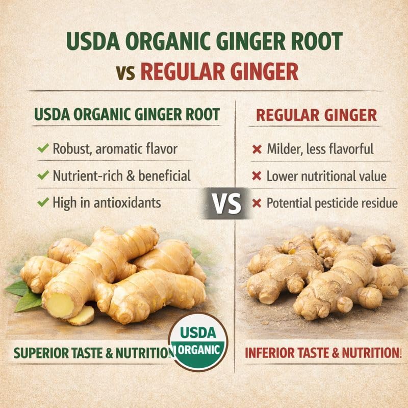 Fresh Organic Ginger Root – Premium, Natural, and Versatile with Strong, Bold Flavor for Cooking, Tea, and More (1 Lb)