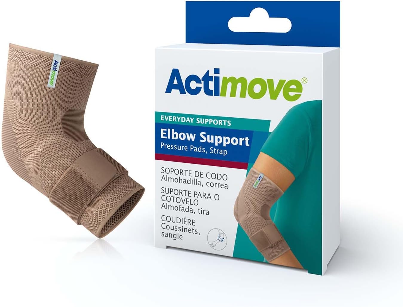Actimove Everyday Supports Elbow Brace| Elbow Support with Pressure Pads & Strap for Tendonitis, Tennis Elbow Brace, Golfers Elbow Treatment, Arthritis, Workouts, Overuse | Beige, Small