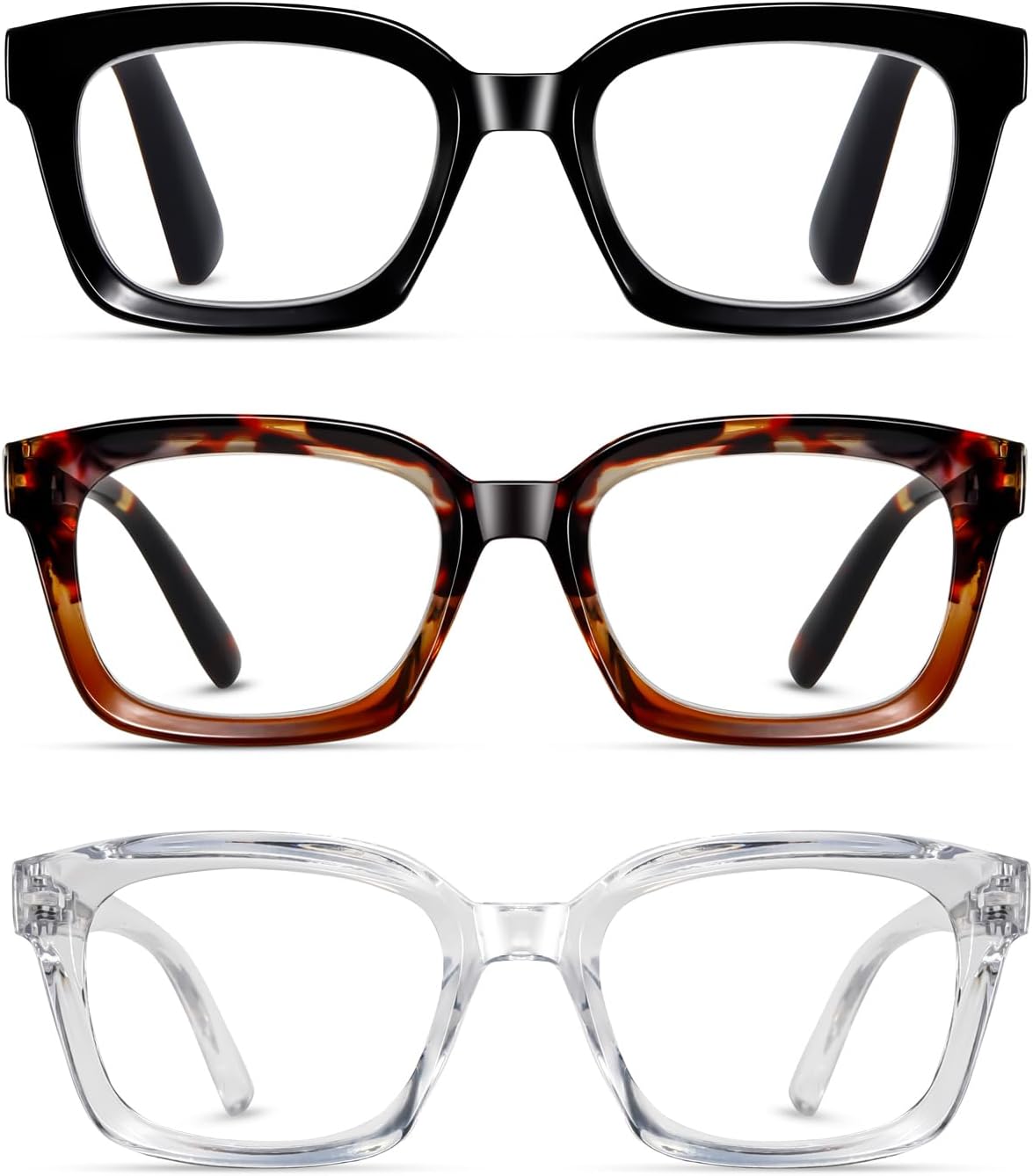 Hubeye 3 Pack Oprah Style Oversized Reading Glasses for Women Men Blue Light Blocking, Ladies Stylish Retro Square Large Computer Readers+2.5
