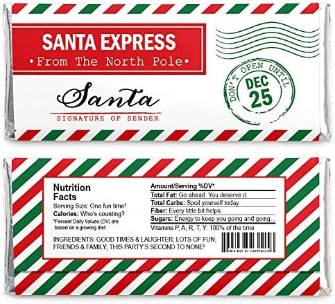 Big Dot of Happiness Santa's Special Delivery - Candy Bar Wrapper From Santa Claus Christmas Favors - Set of 24