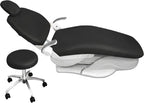 4Pcs/Set Protective Dental Chair Covers PU Leather Waterproof Elastic Seat Cover Headrest Backrest Round Cushion Protection Reusable Washable Wipeable Dentist Office Equipment Upholstery Case (Black)
