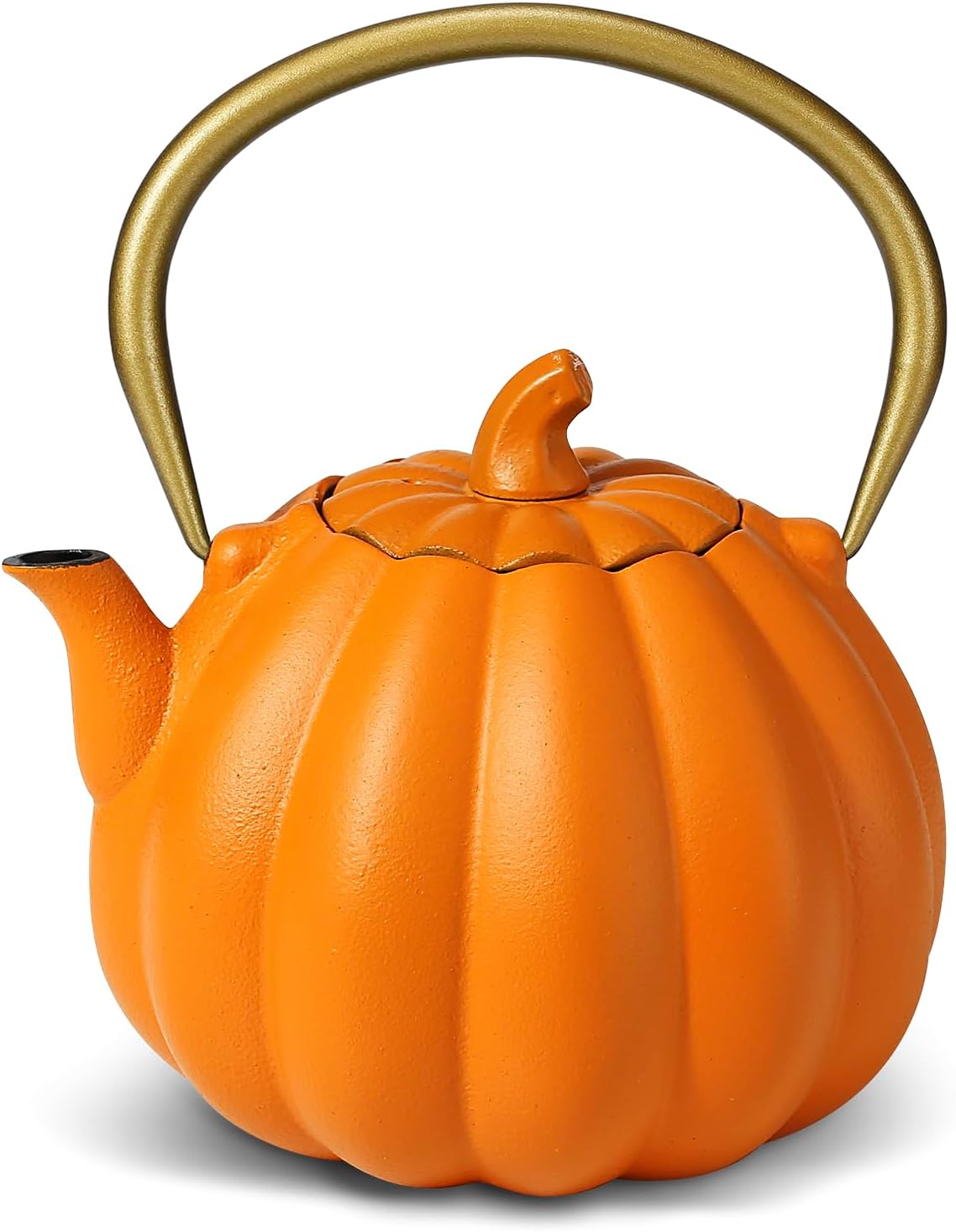 VICSKY Orange Pumpkin Cast Iron Teapot - Japanese Tetsubin Tea Kettle Stovetop Safe | Enameled Interior & Extended Infuser for Loose Leaf and Tea Bags | Cute Creative Halloween (40oz/1200ml)