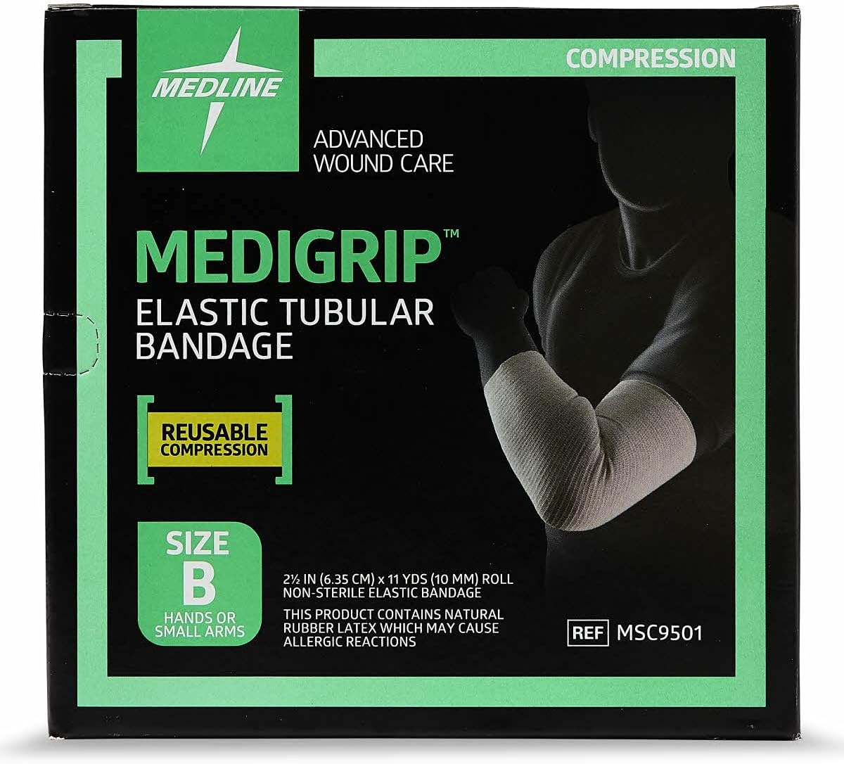 Medline Medigrip Elastic Latex Tubular Support Bandage, Size B (6.3 cm) for Small Hands and Limbs, 1 Count