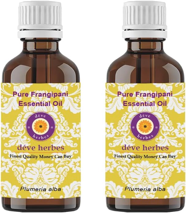 Deve Herbes Pure Frangipani Essential Oil (Plumeria alba) Steam Distilled 100ml X 2 (Pack of Two) (6.76 oz)