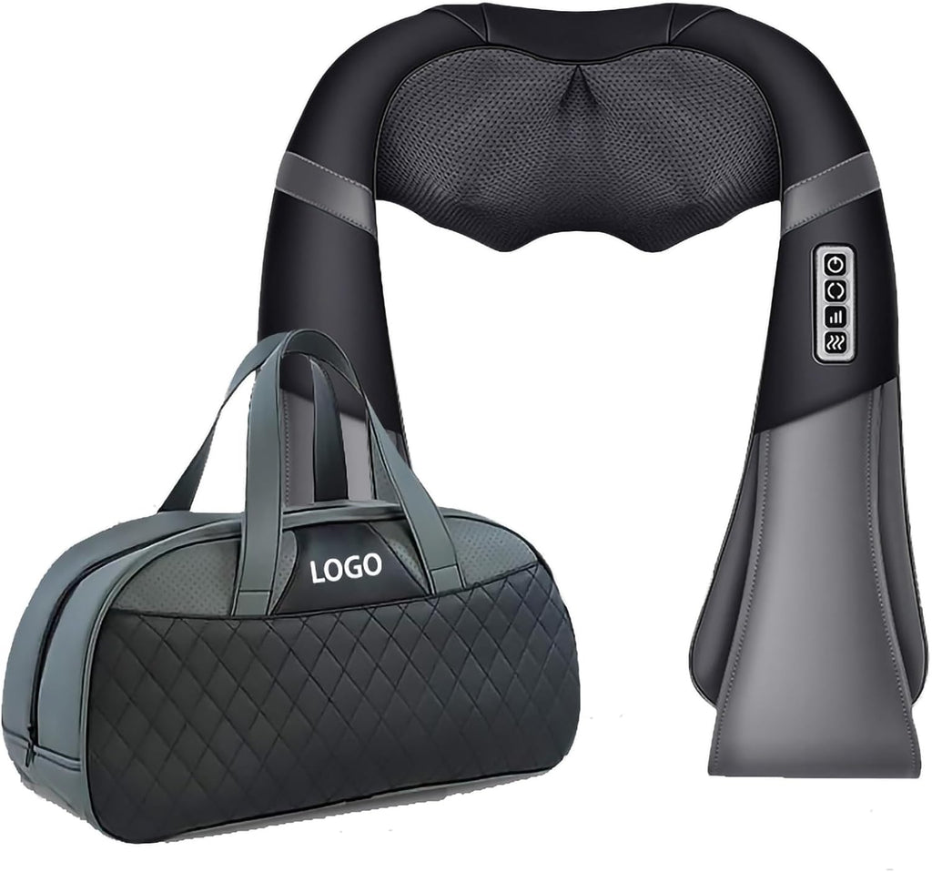 Neck Massager with Heat, Deep Tissue 4D Kneading Pillow, 18 Massage Heads, Adjustable Heat and Speed for Women, Men Relaxation (Color : Black+Bag)