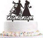 Motorcycle Wedding Cake Topper, Bride and Groom with Motorbike Cake Topper, Funny Motorcycle Couple Cake Decorations for Wedding/Engagement/Bridal Shower Party Decoration