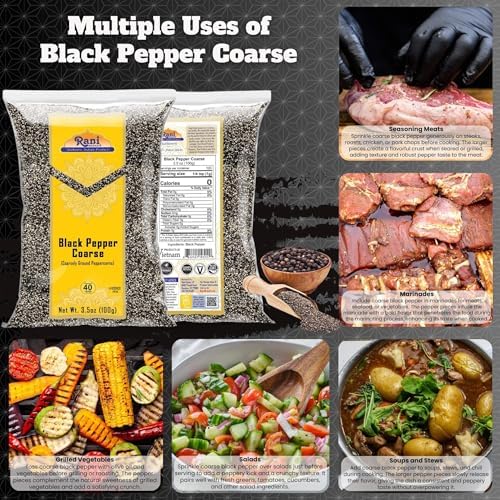 Rani Black Pepper Coarse Ground 28 Mesh (Table Grind) 3.5oz (100g) ~ All Natural | Vegan | Gluten Friendly | NON-GMO | Kosher | Product of Vietnam