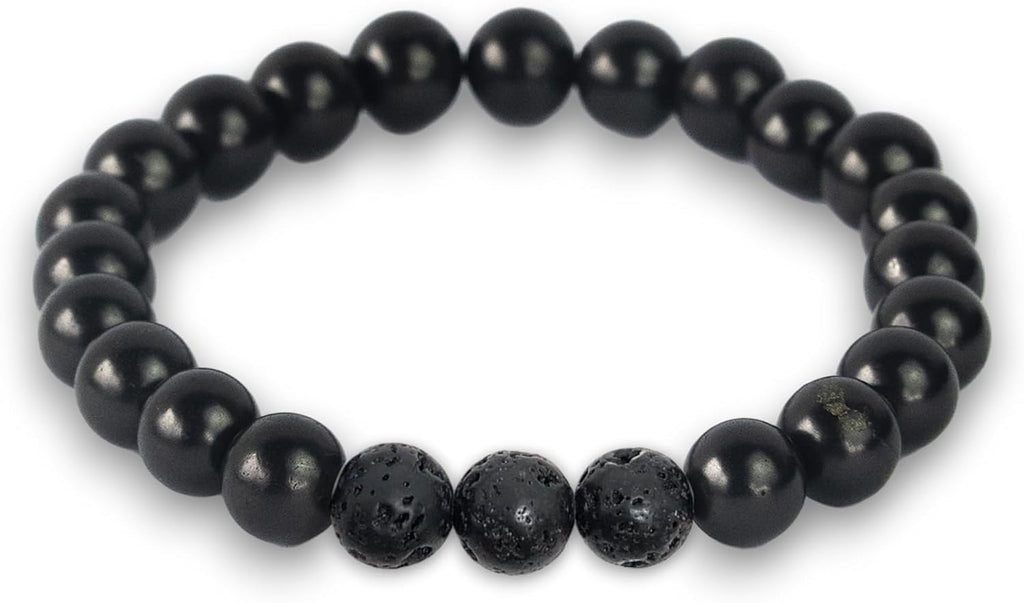 Karelian Heritage Black Shungite Beaded Bracelet, 8mm Handmade Stretchy Unisex, Crystal Healing Authentic Stone, Spiritual Chakra Balance Jewelry