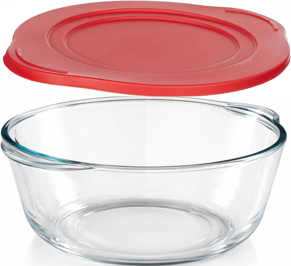 Ums 2.2 Quart Round Glass Baking Dish with Lid, Round Casserole Dishes for Oven with Lids, Borosilicate Glass Casserole Dish, Covered Casserole Dish with Lid, Food Storage Containers with Lids, Glass Storage Containers with Lids
