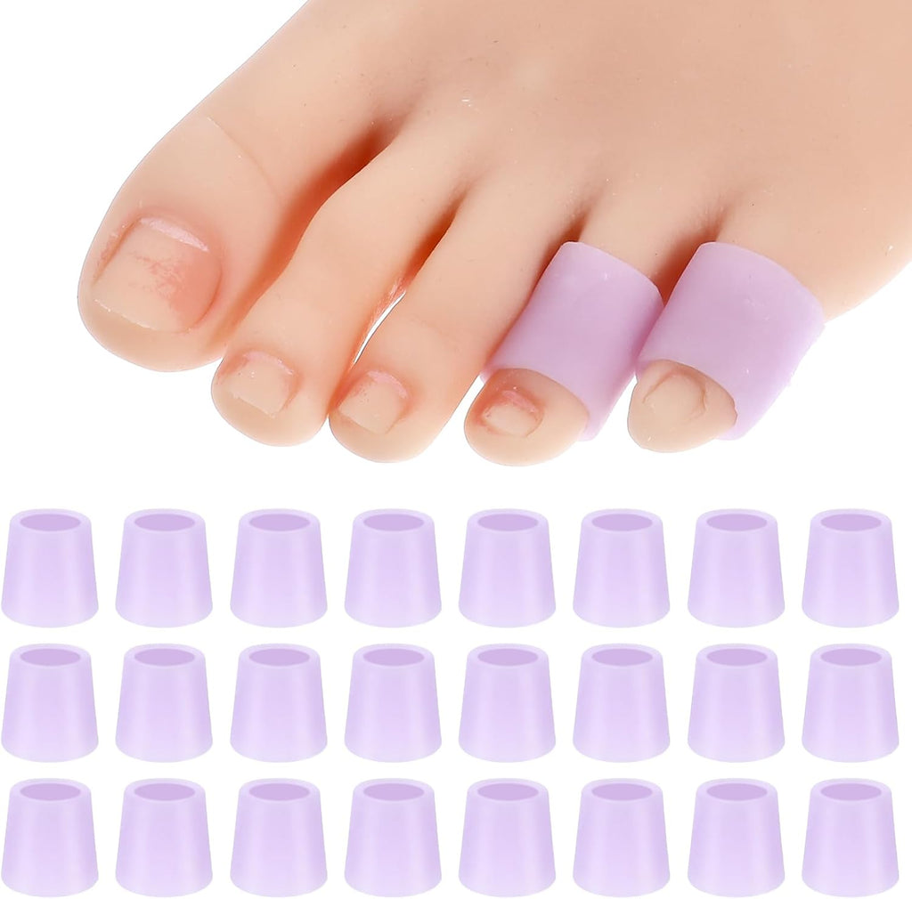 24 Pcs Silicone Toe Sleeves, Soft Gel Protector Toe Cushions Cuttable Pinky Toe Sleeves Protectors Corn Protectors Toe Tube Pads for Hammer Toe Stubbed Toe Corns Calluses Protect(Purple)